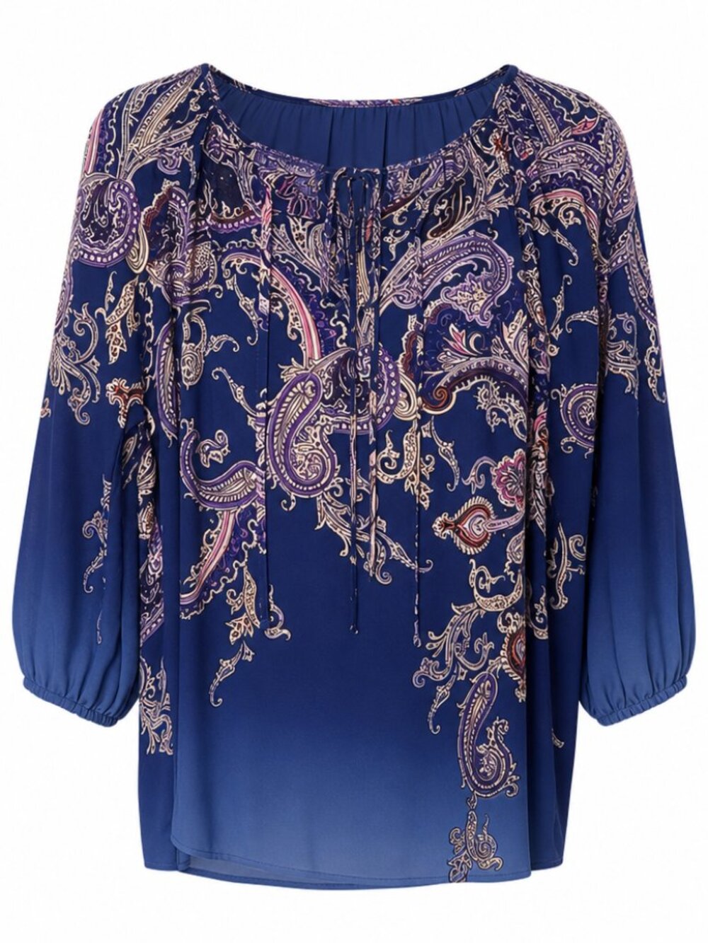 Susan Graver Blue Popover Boho Paisley Office Blouse Size 12